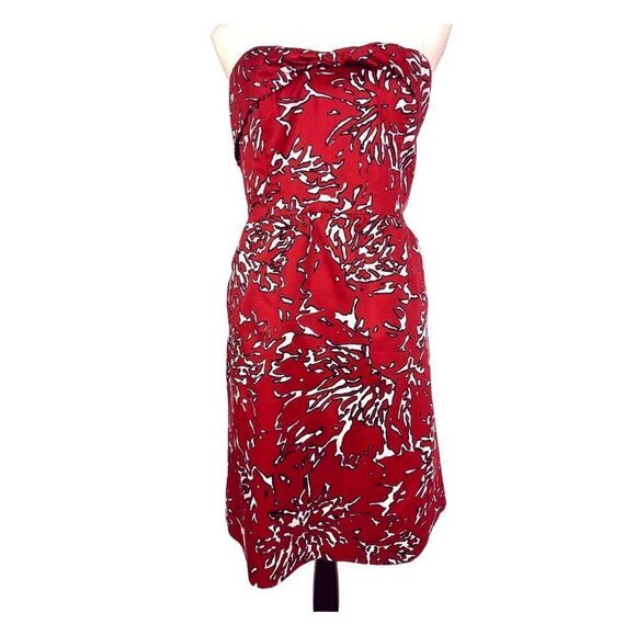 The Limited Strapless Red, Black & White Coral Print Dress Size 6, Pockets, Line - Picture 5 of 14